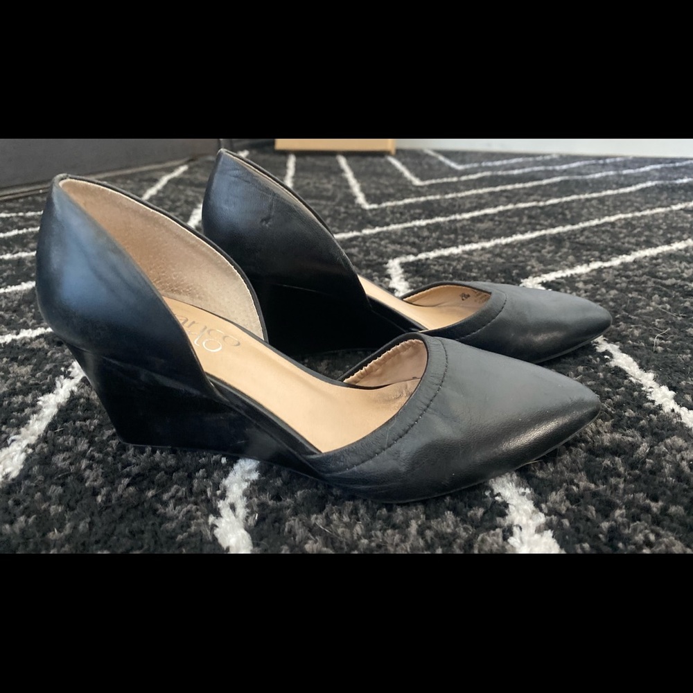 Franco Sarto wedge pump. Black leather